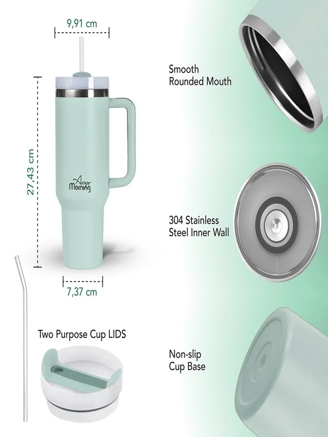 Any Morning Any Morning Stainless Steel Thermos Mug with Handle, 1200ml Green